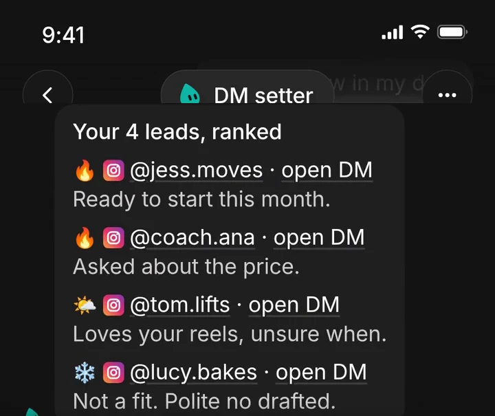 DM setter, real recording: your leads, ranked
